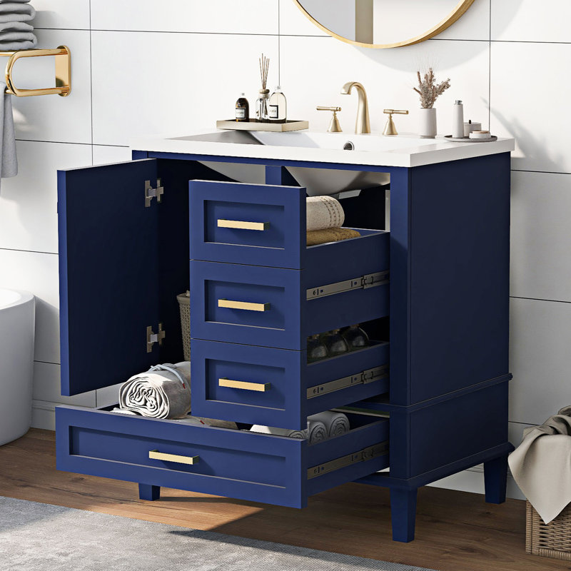 Remke 18'' Single Bathroom Vanity with Resin Top, Blue