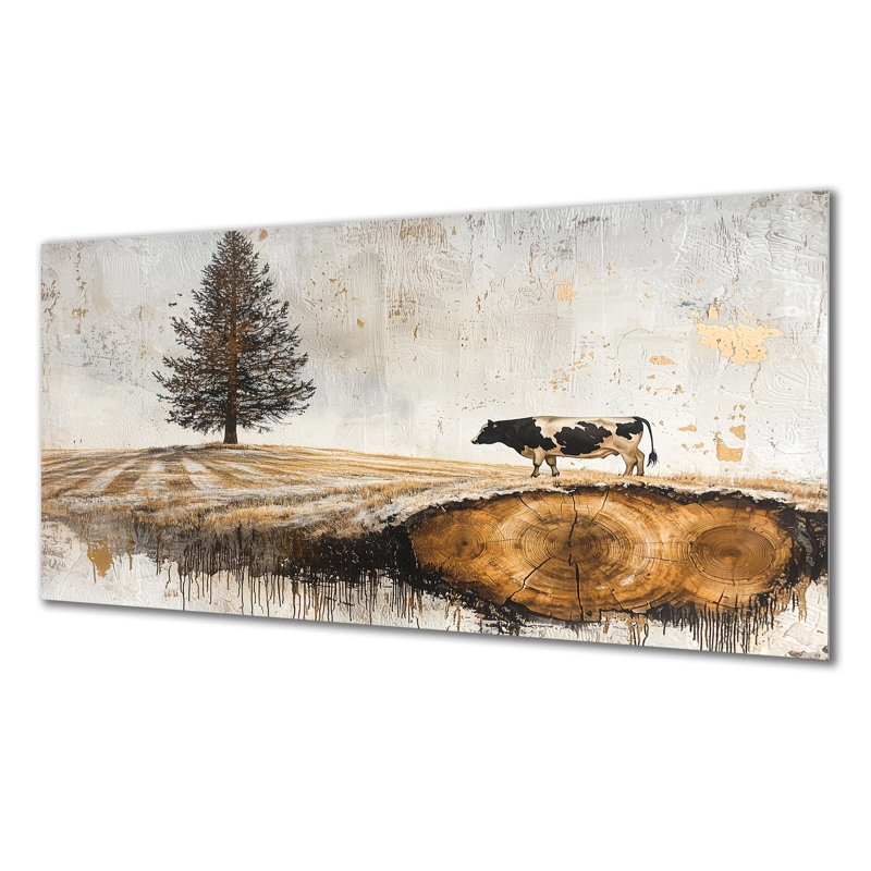 «Cow Into A Bold Farm Landscape II», impression d'art sur métal de campagne, H 28 po x l 60 po