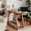 Table de bout étroite en bois massif avec tablettes de rangement à 2 niveaux, table de chevet d'appoint latérale autoportante pour le salon et la chambre à coucher