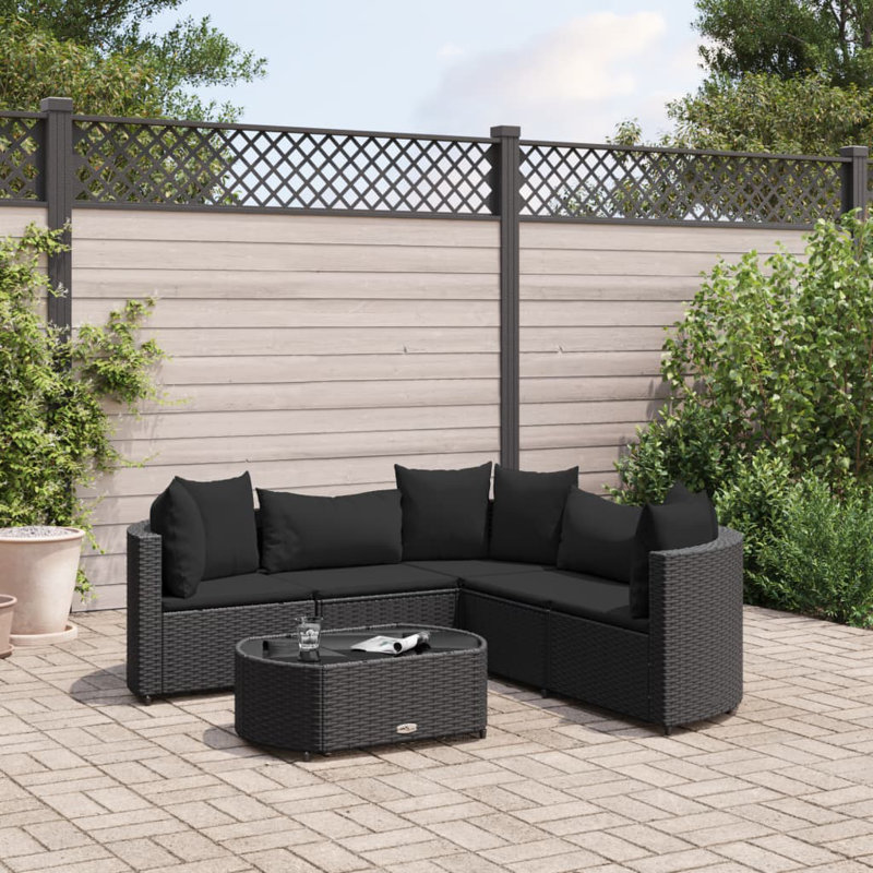 Latitude Run® Patio Sofa Set With Cushions Poly Rattan, Brown, Green, 5
