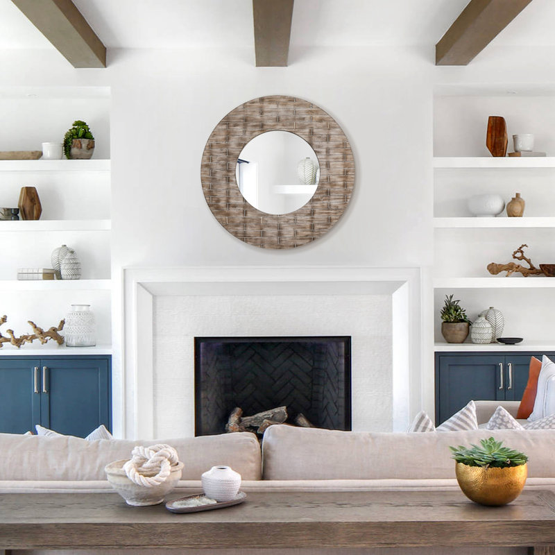 Solid Wood Round Wall Mirror