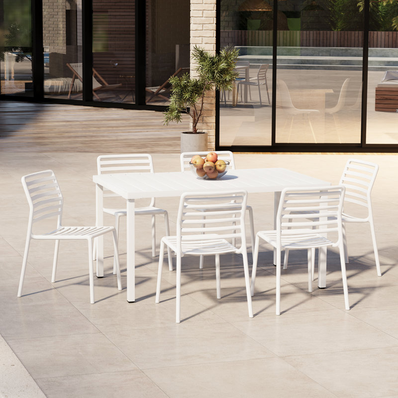 6-Person Outdoor Rectangular Dining Set, White