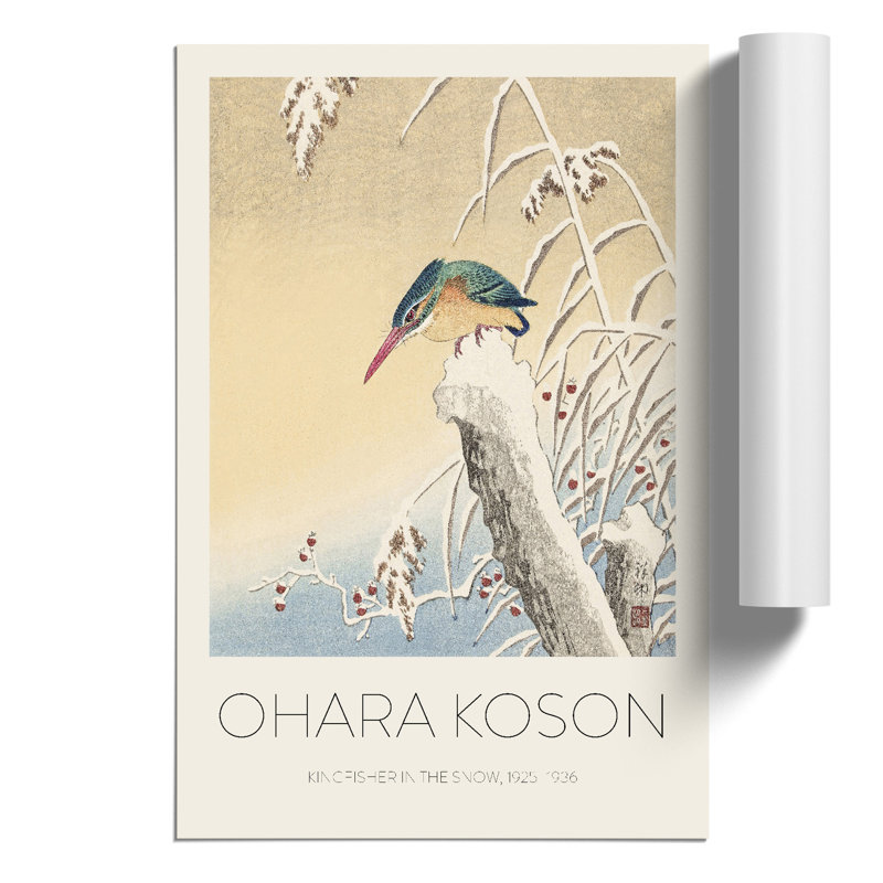 Kingfisher In The Snow by Ohara Koson - No Frame Painting, 42cm H x 30cm W x 0.1cm D