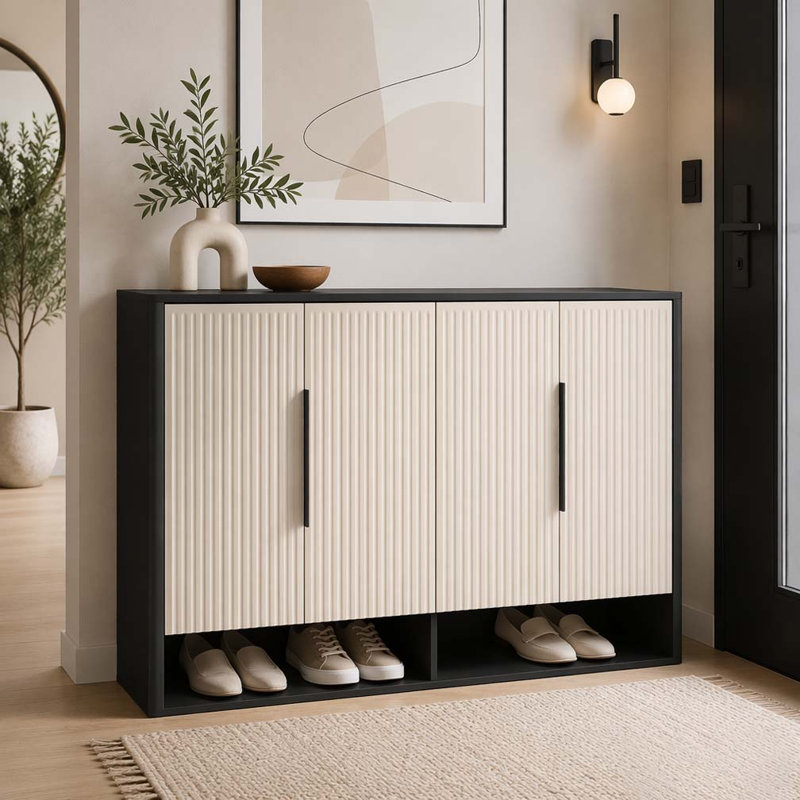 Armoire à chaussures avec 4 portes, Black,Light Yellow