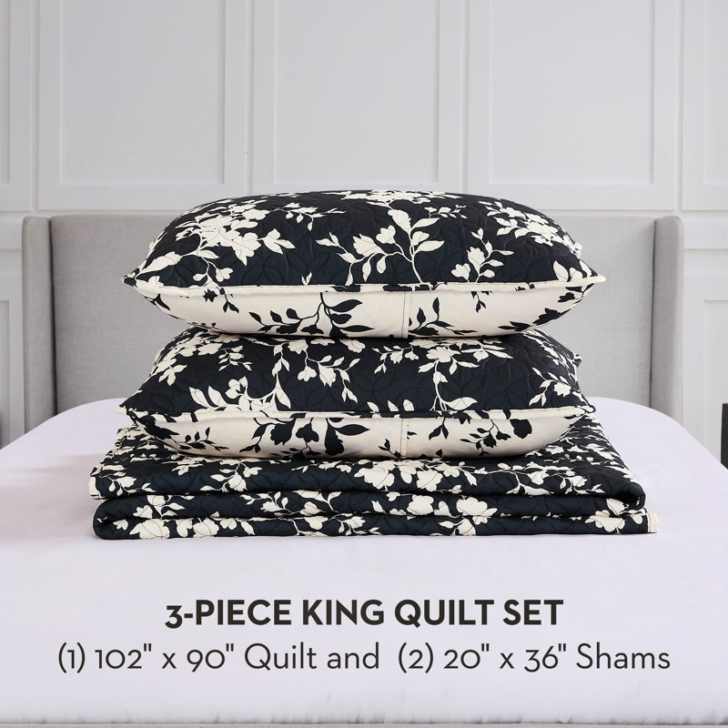 Nine West Silhouette Floral Quilt Sets, King