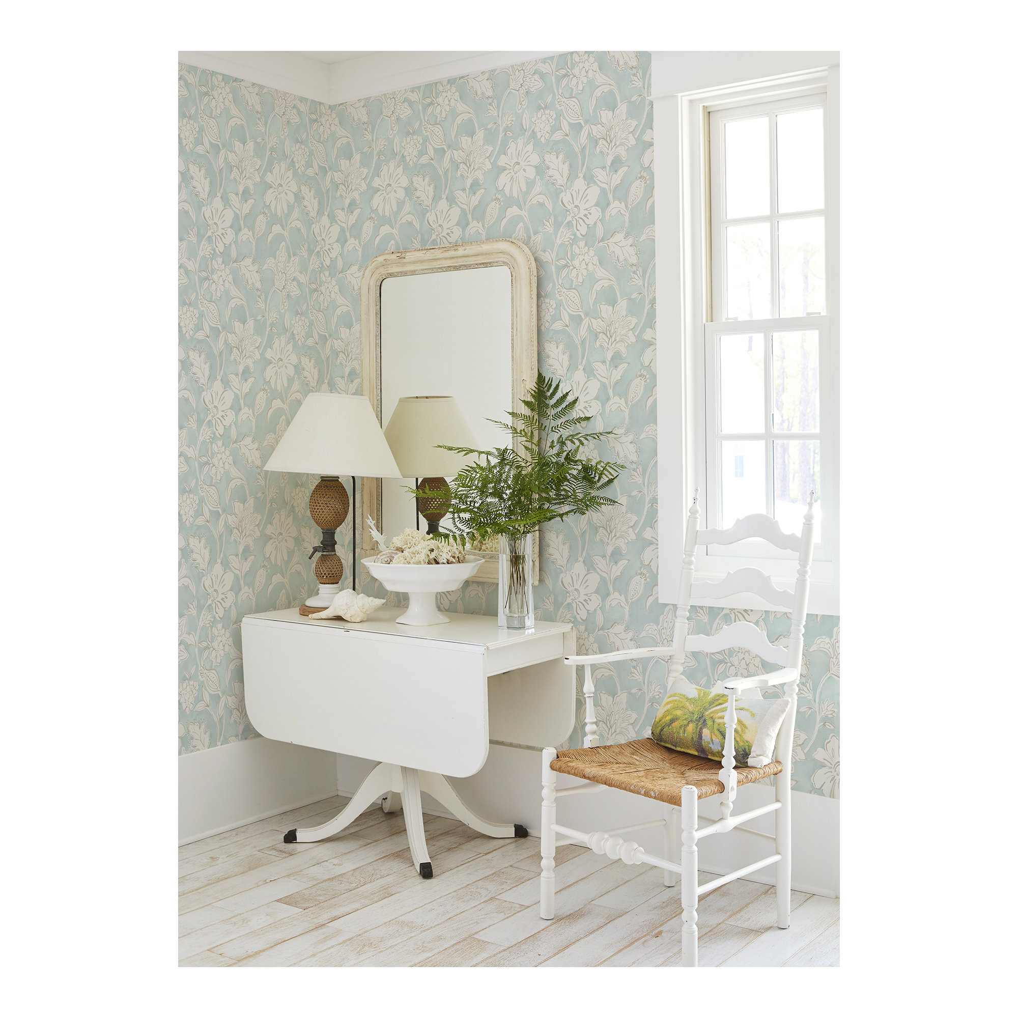 Chelsea Floral Wallpaper, Aqua