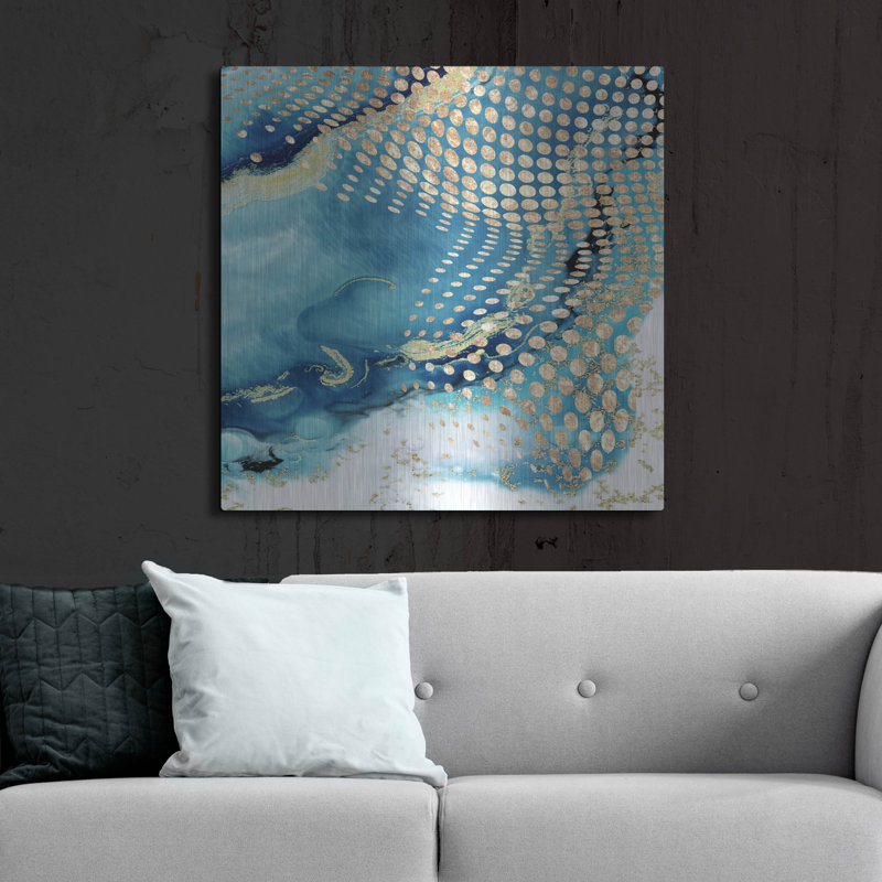 «Waves and Dots 2» par Karen Smith, art mural en métal luxueux, 36 po x 36 po