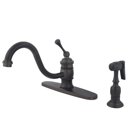 Robinet de cuisine à poignée simple avec poignée levier buckingham central à, Bronze huilé