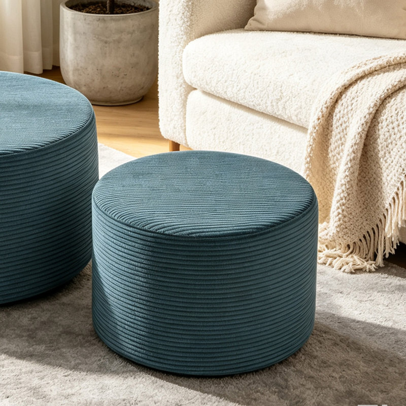 Ensemble de repose-pieds rond 2 pièces pour le salon, repose-pieds en velours côtelé moderne avec mousse haute densité (ensemble de 2)