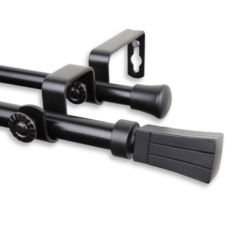 Tringle à rideaux double réglable 0,6 po Shamar, Noir, 84 po à L 120 po