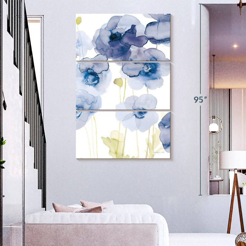 Délicats coquelicots I - bleu, H 74 po x l 48 po
