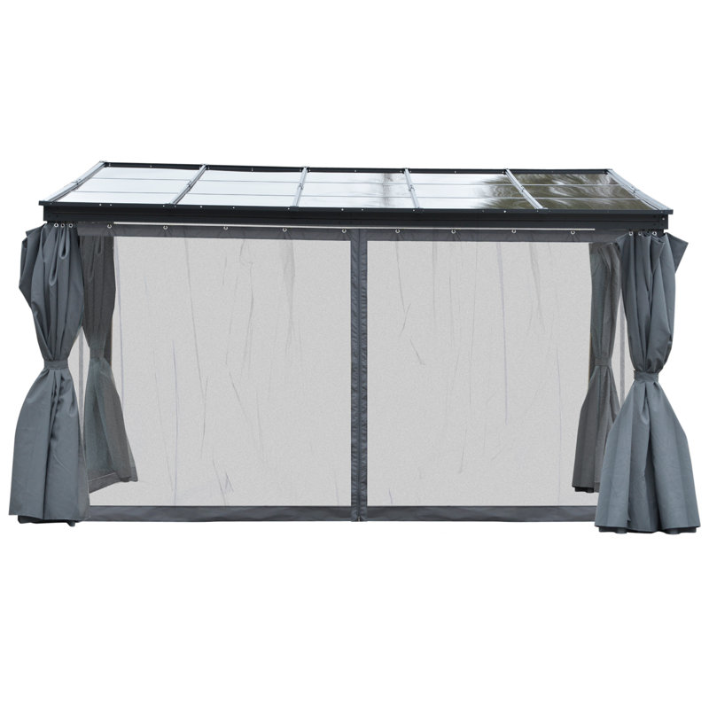 Large Gray Aluminum Patio Gazebo with Polycarbonate Roof