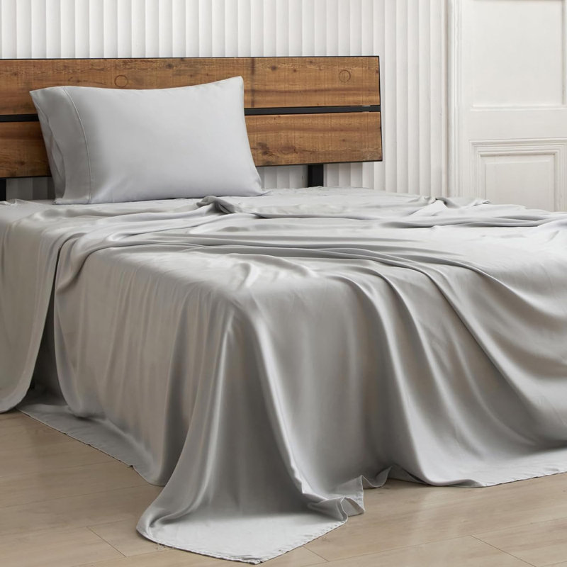 TENCEL Hand Woven Sheet Set, Twin Sheet Set with 1 Pillowcases, Gray