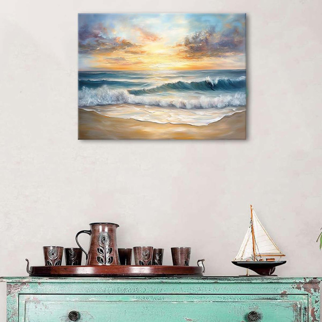 Wall Art Bathroom Decor Ocean Waves Landscape Pictures Sunset Coastal Canvas Prints Nature Seascape Painting.