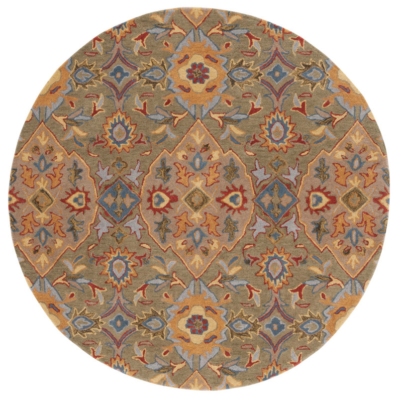 Aujah Hand Tufted Wool Floral Rug, Round 6'