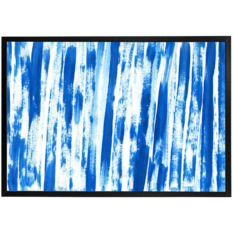 Arvelle Blue Paint Strokes - Single Picture Frame Print, Black, 76cm H x 114cm W x 4cm D