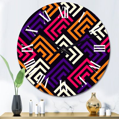 Horloge murale orange à motif rectangulaire blanc et mauve