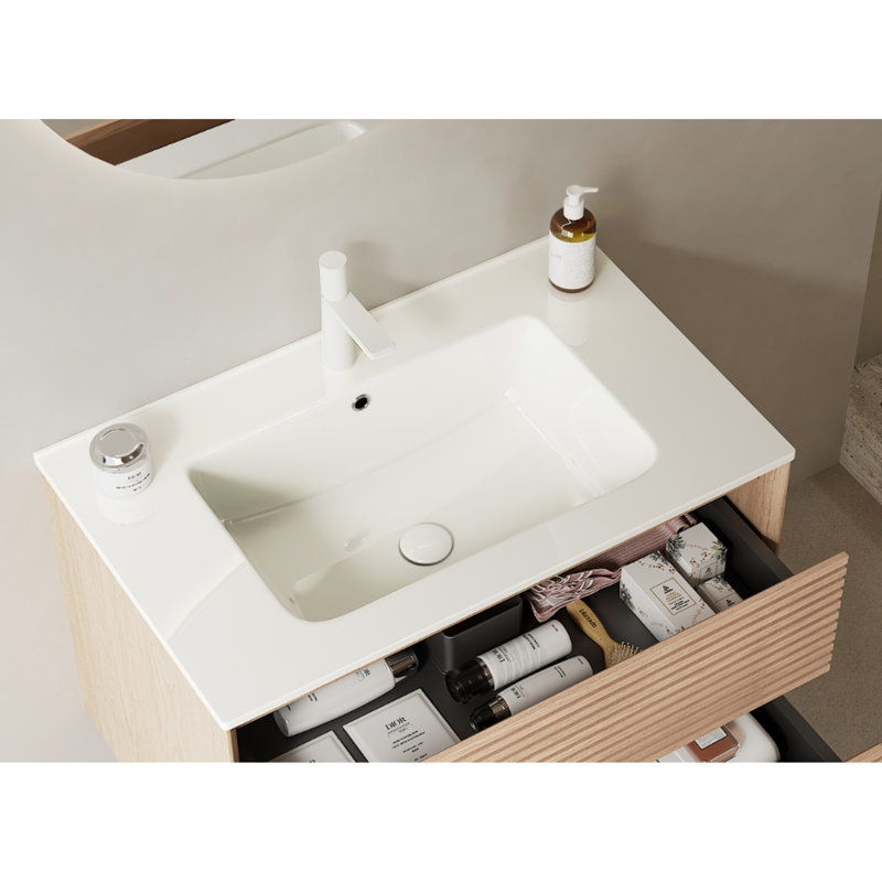 Streamlined Safety Ceramic Sink With Glossy Finish For Modern Bathrooms