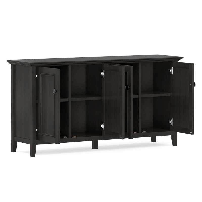 Tavion 66"W Solid Wood 4-Door Storage Cabinet With Adjustable Shelves, Hickory Brown