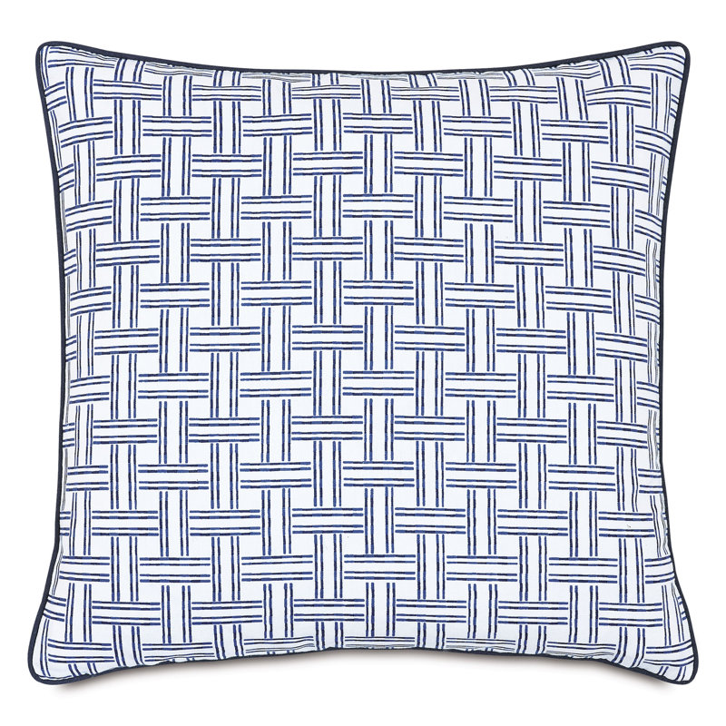 Carnac Sapphire Cotton Blend Square Throw Pillow with Piped Edges