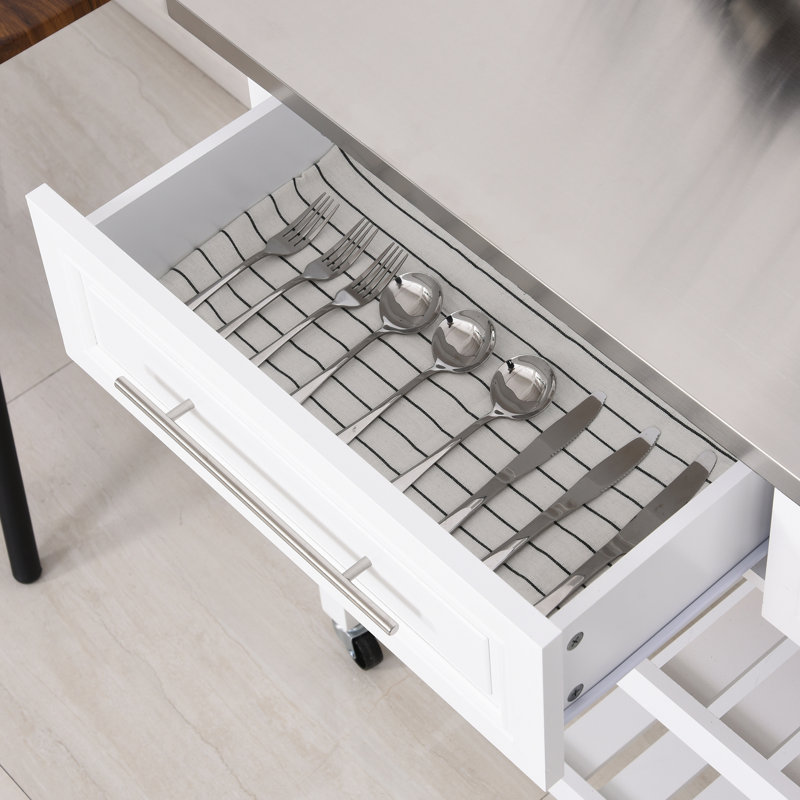 Îlot de cuisine, plan de travail en acier inoxydable de style rustique, gris, avec tiroirs de rangement pour rangement dans le chariot, surface de travail, 2 tablettes, peu encombrant