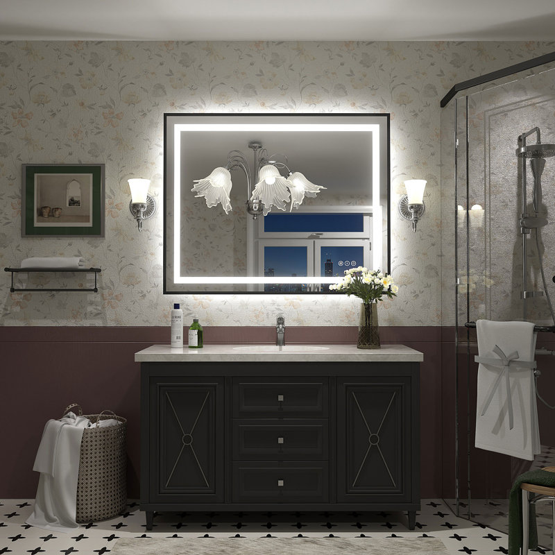 Wayfair Basics® UL Certified Front & Back LED Anti-Fog Tempered Glass Framed Bathroom/Vanity Mirror, 40" x 32"