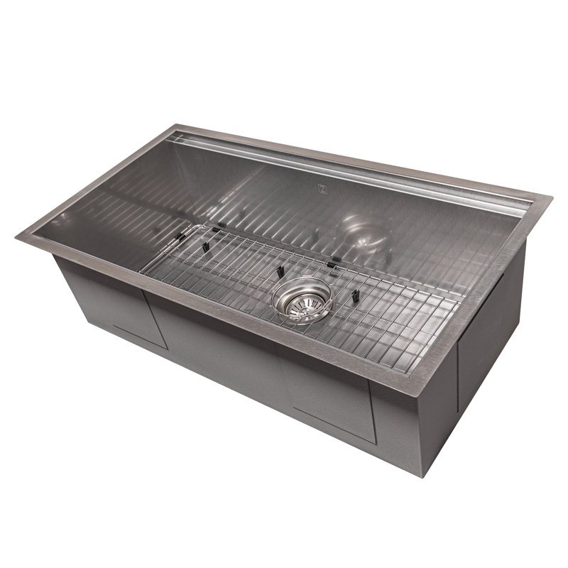 ZLINE 33" Garmisch Undermount Single Bowl Fingerprint Resistant Stainless Steel Kitchen Sink with Bottom Grid and Accessories