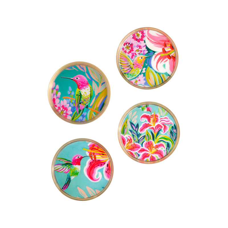 Ensemble de sous-verres tropicales en métal Colibri (imprimé floral)