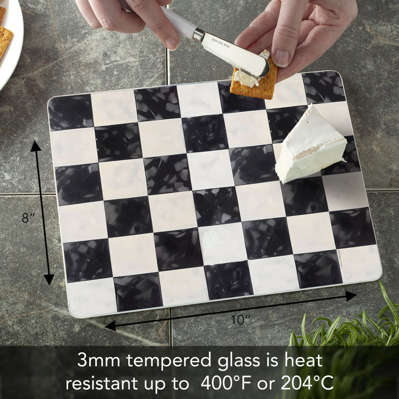 Arlington Check Tempered Glass Cutting Board 10" x 8"