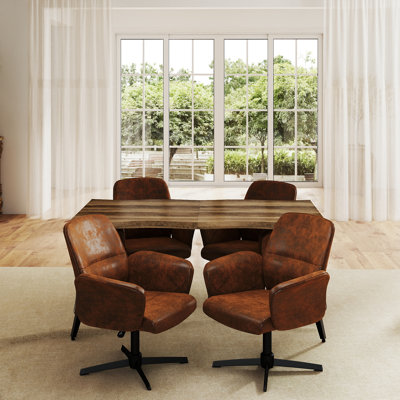 Modern Dining Table and Chair 5-Set with Swivel Armchairs and Rustic Woodgrain Finish for Kitchen or Dining Room