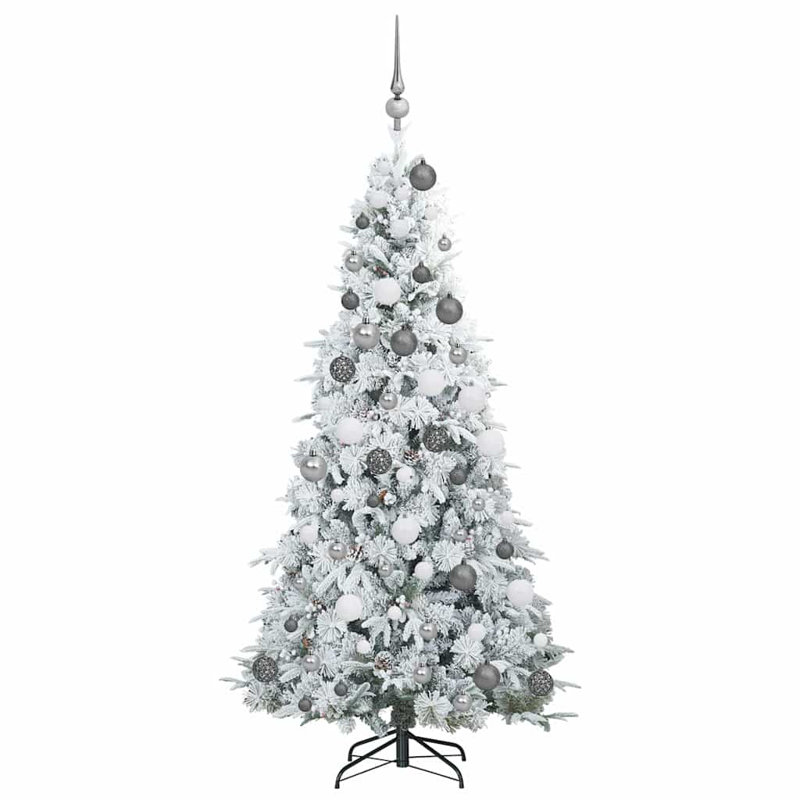 Artificial Hinged Christmas Tree Green PE and PVC, White/Grey/White, 5.91' H