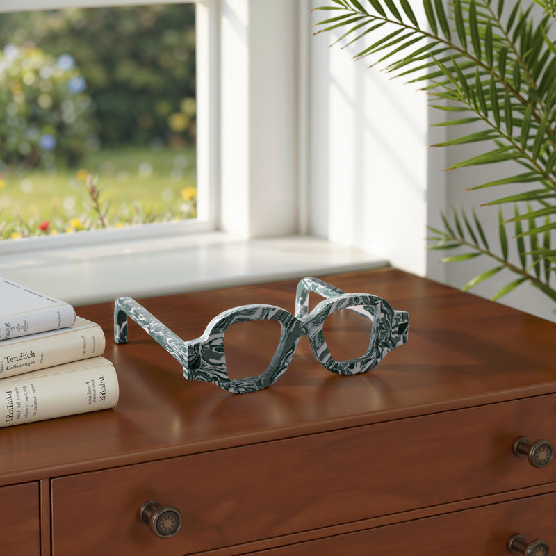 Stone Eyeglasses Shaped Decorative Object Sculpture Ornament Modern Carved Accent Art Abstract Silhouette Display Piece Indoor Artisan Novelty Eyewear Figurine Architectural Detail