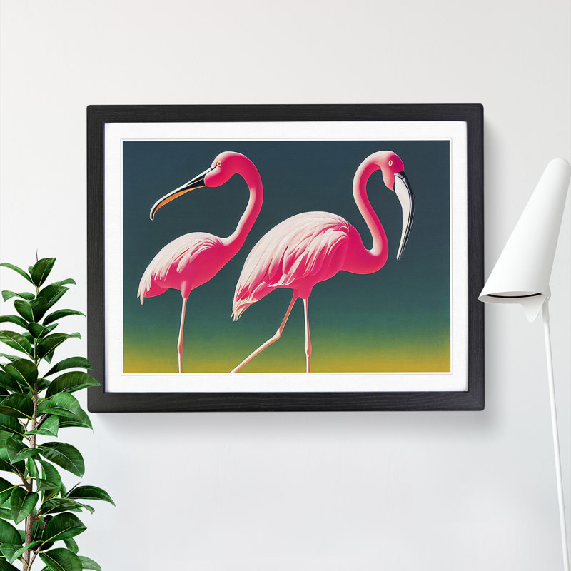 Immense Flamingos - Single Picture Frame Print, 46cm H x 64cm W x 2cm D, Black