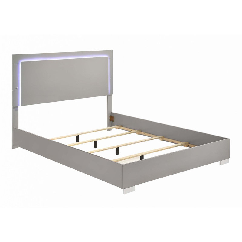 Lit 1Pc avec tête de lit à DEL avec finition UV et chambre à coucher (seulement lit), Très grand, Taupe