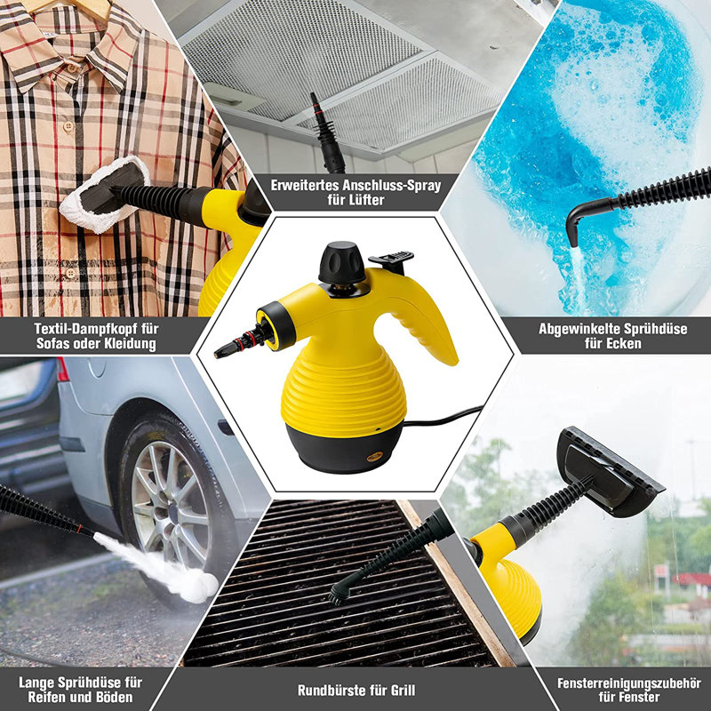 Rebrilliant Fludd Bagless Steam Cleaner & Steam Mop, Black/Yellow