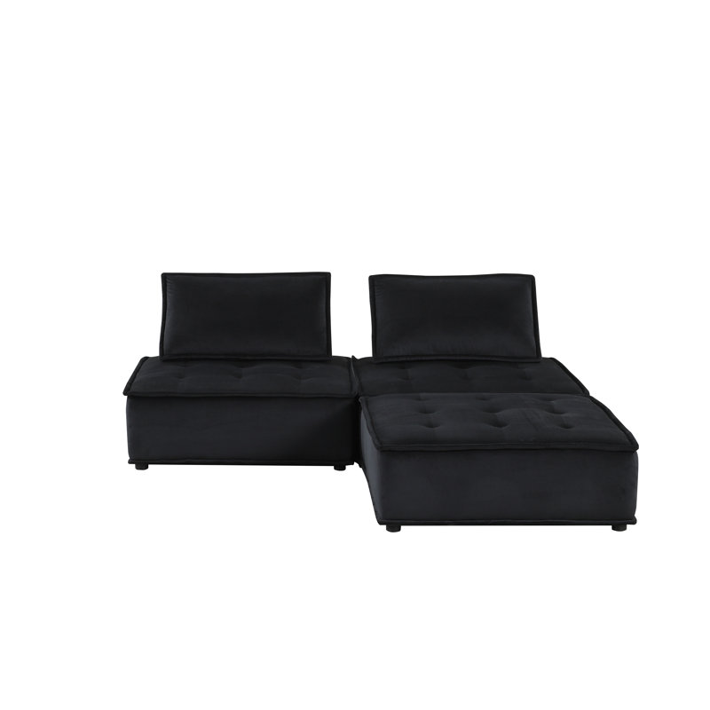 Canapé modulaire en velours noir 3 pièces Anna, H 29 po x l 80 po x P 80 po