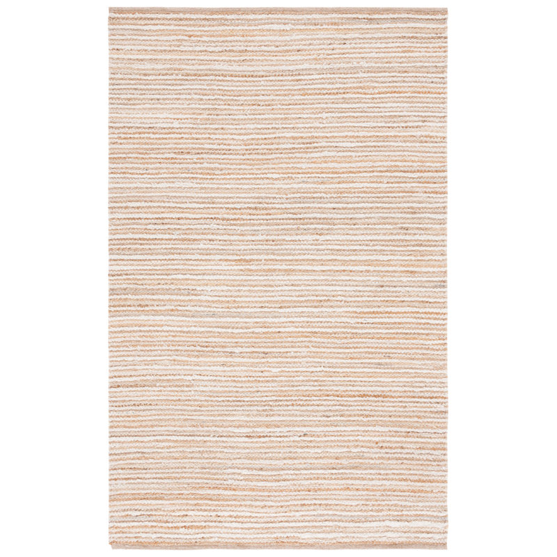 Abish Woven Jute/Canvas/Cotton Performance Striped Rug in Natural/Ivory, Rectangle 8' x 10'