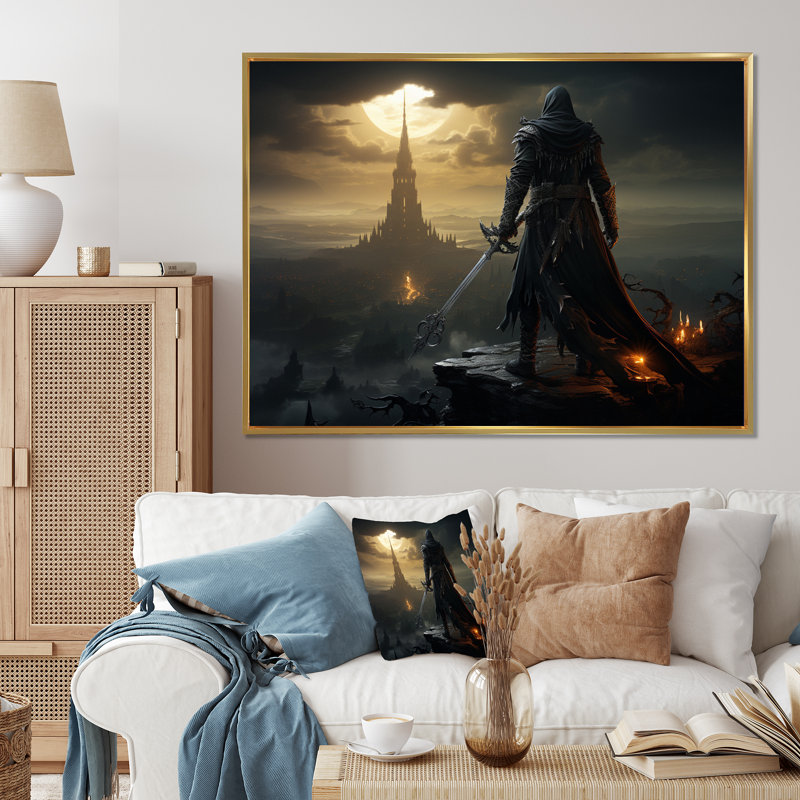 «Watchful Villian II» sur toile, H 30 po x l 40 po x P 1,5 po, Cadre flottant doré