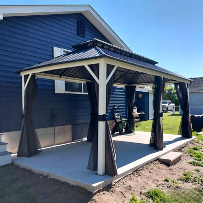 PURPLE LEAF 10' X 20' Hardtop Gazebo Metal Double Roof White Aluminum Frame Outdoor Heavy Duty Gazebo With Curtain And Netting For Patio Garden And Backyard, Grey