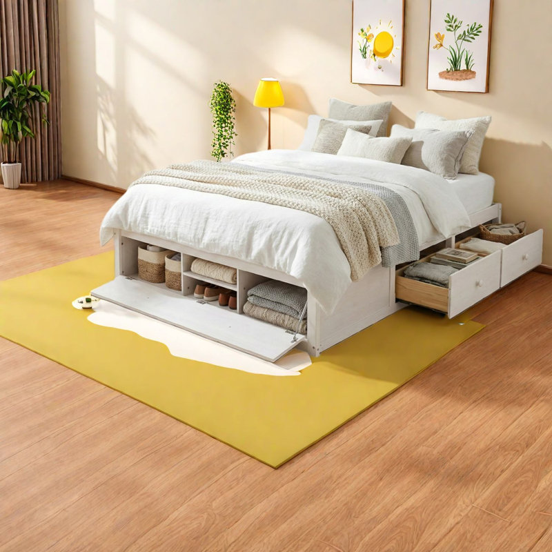 Grands lits plateforme en MDF en bois massif peu encombrants, design moderne pour la maison