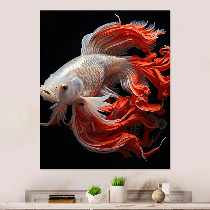 Corail Kois poisson contrastes audacieux - Kois poisson décoration murale en métal, H 32 po x l 24 po x P 1 po