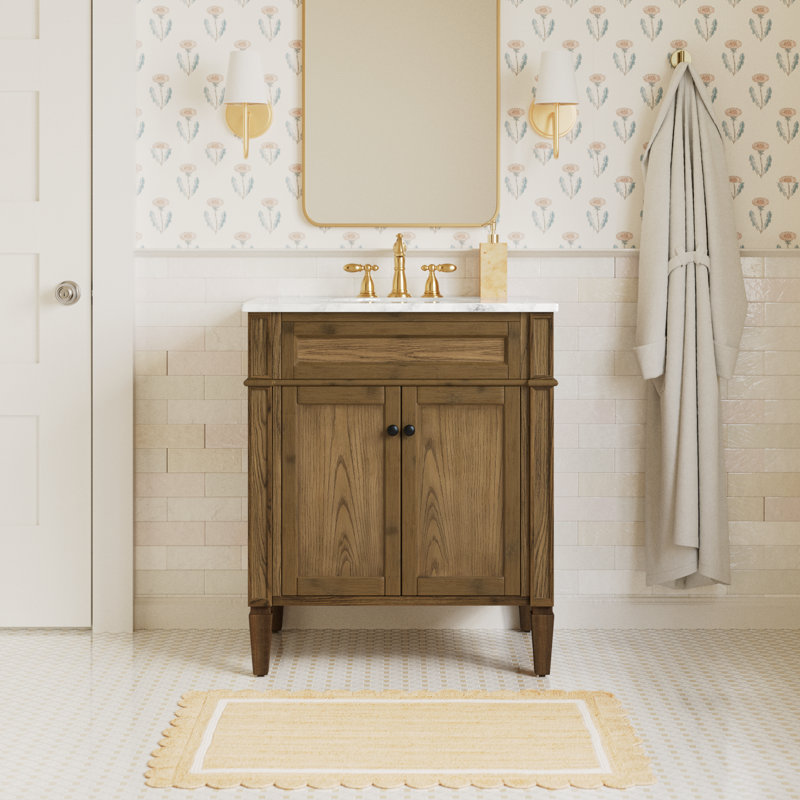 Rivers 30'' Single Bathroom Vanity with Carrara Marble Top, Driftwood