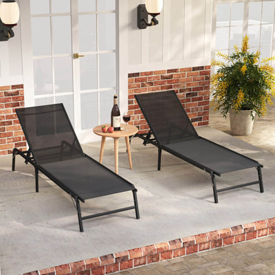 2 chaises longues inclinables pliantes avec dossier à 5 positions noires