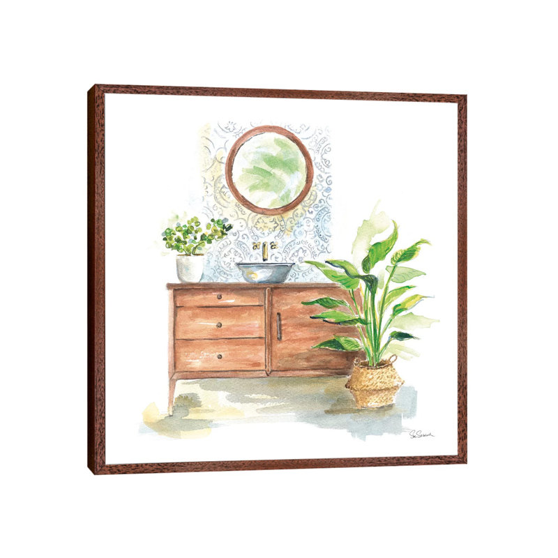 Greenery Bath I by Sue Schlabach - Painting on Canvas, 93.98cm H x 93.98cm W x 3.81cm D, Classic Brown Wood Floater Framed