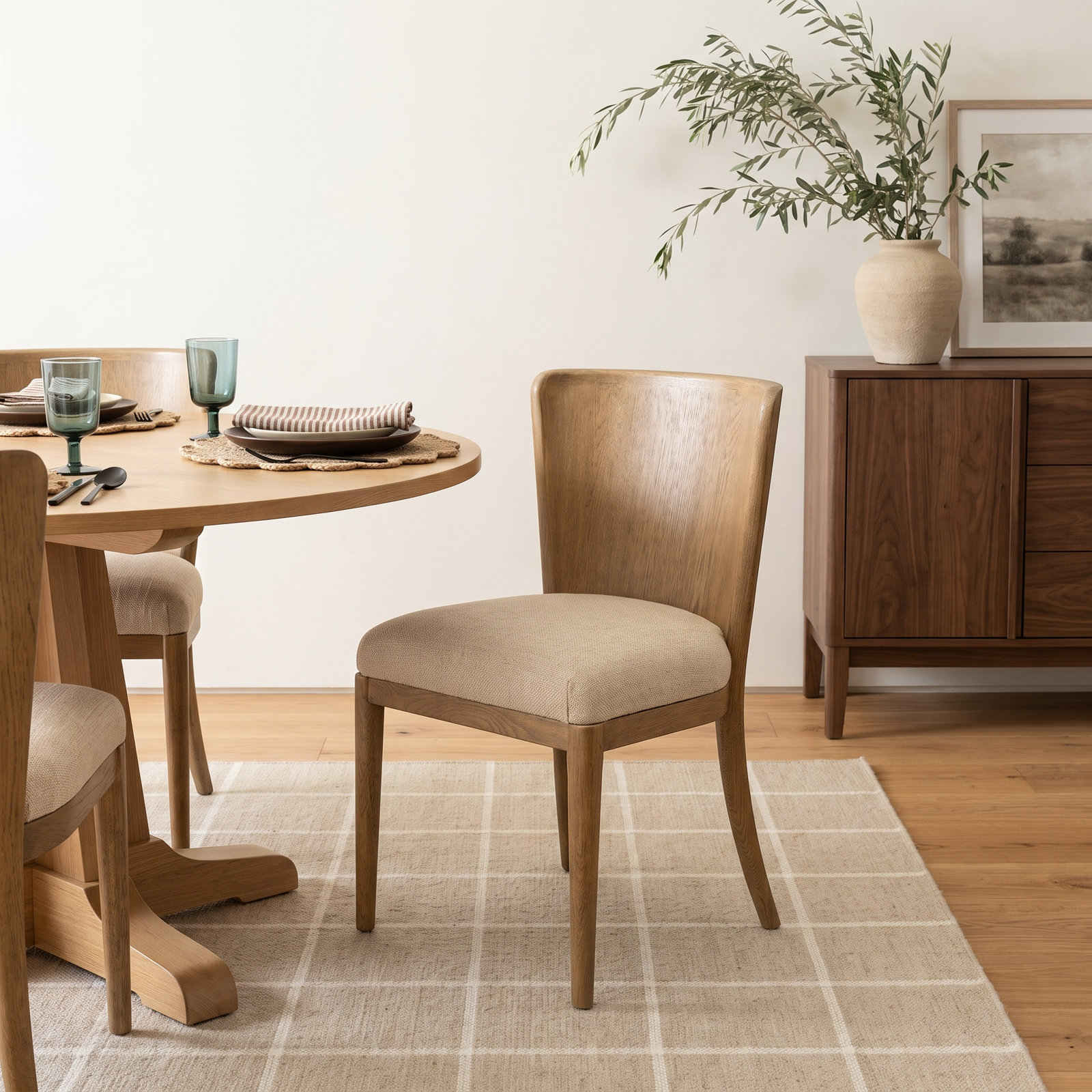 Adelbert Genuine Leather Oak Dining Chair, Irving Flax