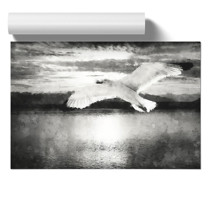 Seagull in Flight Painting - Frameless Print, 21cm H x 30cm W x 0.1cm D