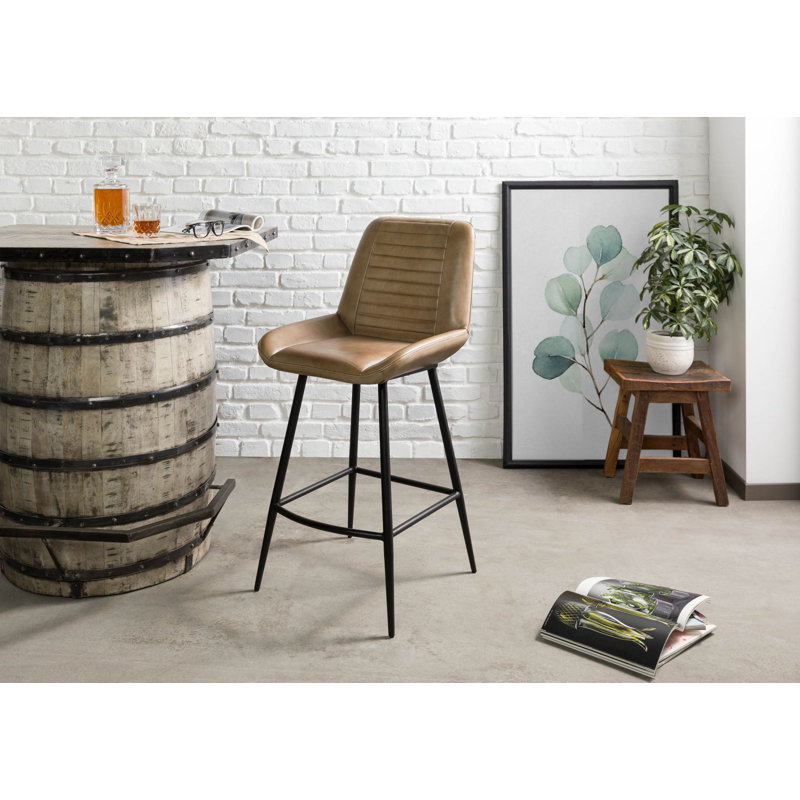 Iron Label Upholstered Bar Stool, Beige