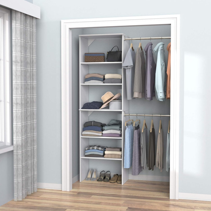 Trousse de démarrage en bois avec tablettes réglables et tringles extensibles pour un rangement personnalisable