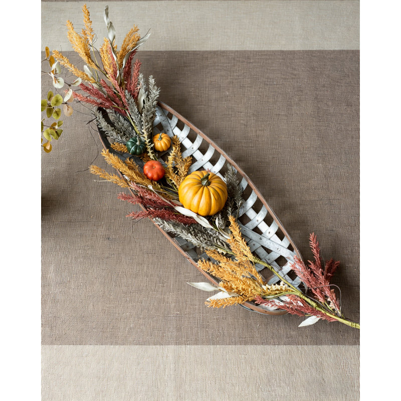 Plateau mural suspendu en métal 12,4 po x 37,4 po, plat en fer argenté pour fleurs ou épices séchées, art mural moderne rustique ou décoration de table