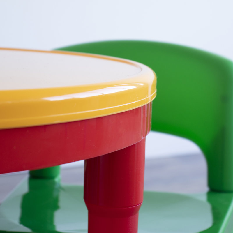 Kids 3 Piece Round Play Or Activity Table and Chair Set, Yellow/Red
